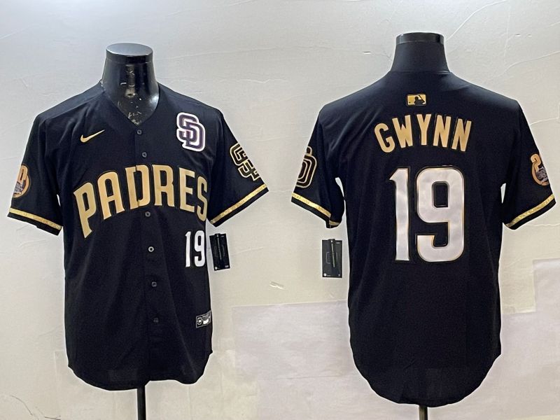 Men San Diego Padres #19 Gwynn Black Gold Game 2025 Nike MLB Jersey style 2->san diego padres->MLB Jersey